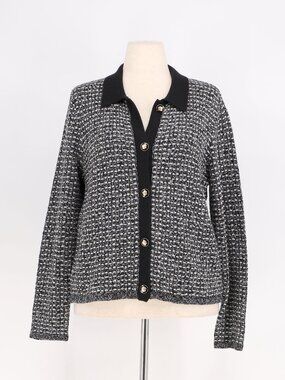 TALBOTS Polo Collar Cardigan Sweater in Dash Stripe Size Lp